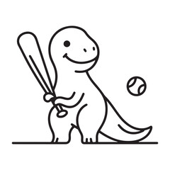 Cute Dinosaur T Rex Baseball Illustration Vector Character Design Concept
