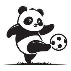 Cute panda playing soccer cartoon panda kicking football happily