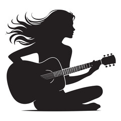 Silhouette of girl playing guitar vector illustration for designers