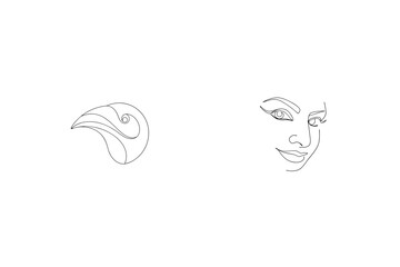 Minimalist Line Art Of A Woman Face With Abstract Shape In White Background