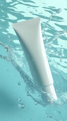 White Cosmetic Tube Emerging from Water Splash