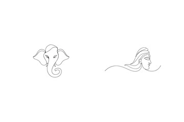 Minimalist Line Art Illustration Of Hindu Gods Ganesha And Shiva Head