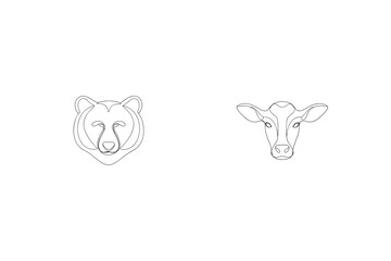 Minimalist Vector Animals Featuring Bear And Cow Heads On White Background