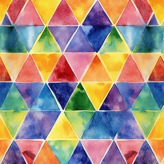 Watercolor Triangle Pattern: A vibrant and abstract watercolor pattern, a colorful geometric design of interconnected triangles that evoke a sense of joy and energy.