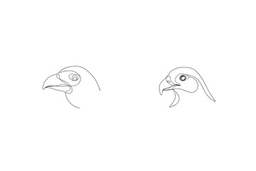 Minimalist Line Art Illustration Of Two Falcon Bird Head Profiles Wildlife Concept