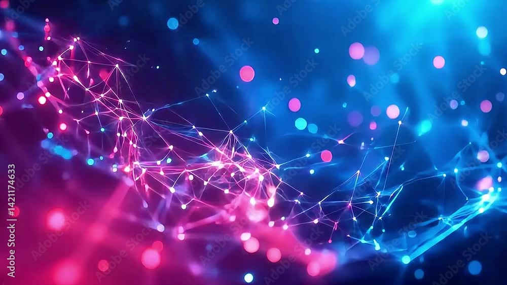 Poster abstract network connection with pink and blue bokeh lights background creating a digital effect