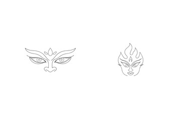 Durga Maa Face Outline Art Indian Goddess Graphic Element Design