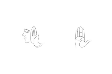 Minimalist Illustration Of Hand And Face Outline Drawing On White Background