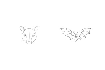 Minimalist Outline Of Deer And Bat Vector Illustration Simple Black And White