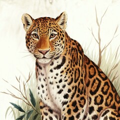 Obraz premium Amur Leopard, endangered species concept, watercolor design, isolated white background, close up