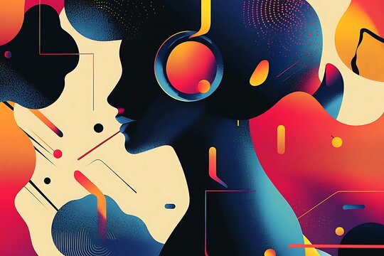 AI-generated podcast covers feature cutting-edge designs that merge modern aesthetics, abstract shapes, vibrant colors, and captivating typography for effective audio branding.