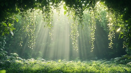 Obraz premium Sunbeams through Forest Canopy