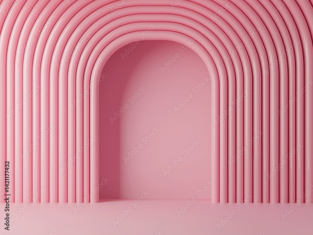 Poster abstract pink archway design with smooth curved lines and shapes
