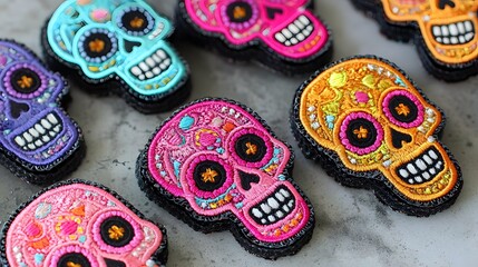 The Day of the Dead sugar skull embellishments flaunt vibrant patterns and detailed artwork, making them perfect