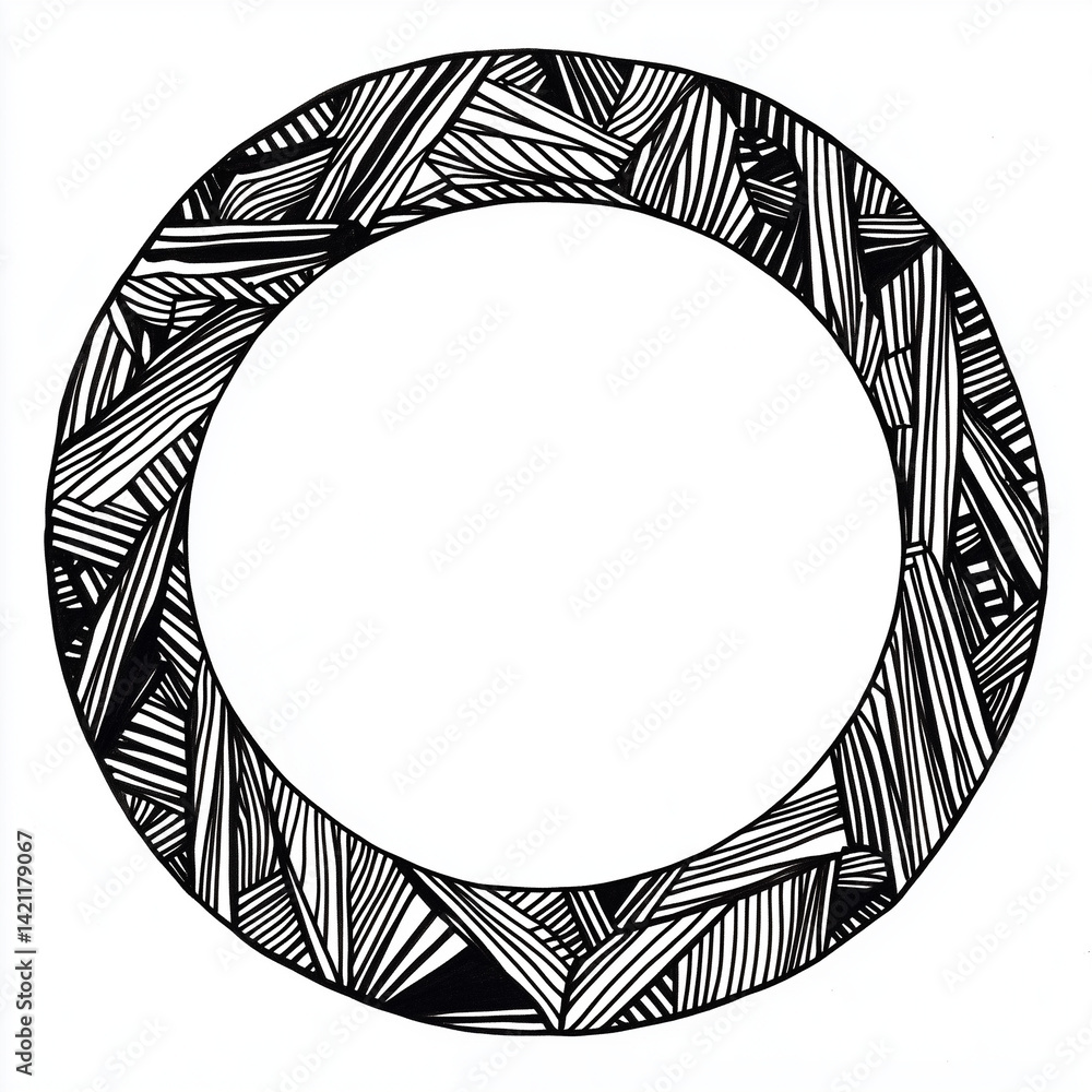 Poster round geometric frame design with intricate patterns in black and white
