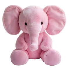 Adorable Pink Plush Elephant Stuffed Animal Toy on white background