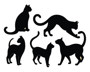 Cat Bundle Silhouette Vector Minimalist Relaxed Cat Silhouettes 6 Calm Feline Poses Featuring Sleeping, Sitting, and Lounging Cats