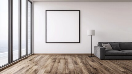 Modern Minimalist Living Room with Blank Canvas and Floor-to-Ceiling Windows