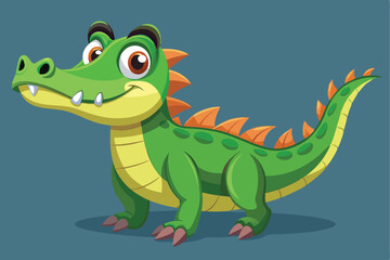 Adorable cartoon crocodile character with a friendly smile, vibrant colors, and a playful pose. Perfect for children's designs and educational materials.