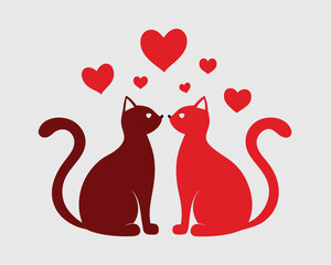 Cat Bundle Silhouette Vector Cat Silhouettes with Hearts Valentine’s Day-Themed Set of 6 Romantic Feline Designs in Cute Vector Style