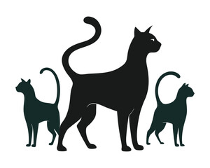 Cat Bundle Silhouette Vector Elegant Feline Silhouettes Sophisticated Cat Poses Including Standing, Sitting, and Walking in Stylish Vector Art