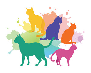Cat Bundle Silhouette Vector Modern Cat Silhouettes Set of 6 Geometric and Abstract Feline Designs for Trendy Graphic Projects