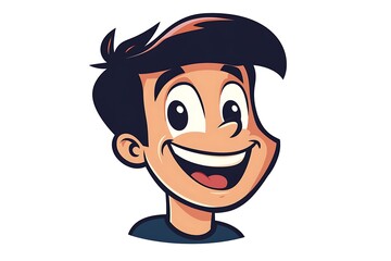 Obraz premium Smiling Young Man Digital Illustration Portrait with Black Hair and White Background