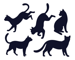 Cat Bundle Silhouette Vector Minimalist Relaxed Cat Silhouettes 6 Calm Feline Poses Featuring Sleeping, Sitting, and Lounging Cats
