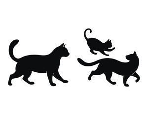 Cat Bundle Silhouette Vector Set of Playful Cat Silhouettes Fun and Active Feline Movements in Bold Vector Illustration