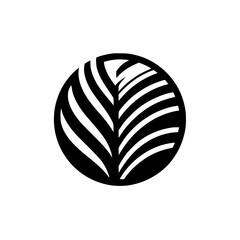 Minimalist Palm Leaf in a Circle: Black and White, Modern Design