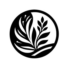 Minimalist Floral Circle Logo, Black and White Nature Symbol