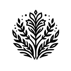 Minimalist Floral Emblem: Black and White Botanical Design