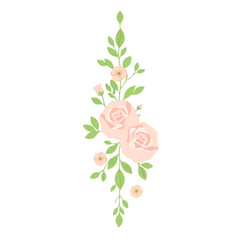 A balanced and symmetrical logo design featuring a vertical strip of geometric floral patterns. Roses and leaves in light pink and green on a white background. 