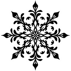 Ornamental Black and White Snowflake Design, Winter Holiday Vector