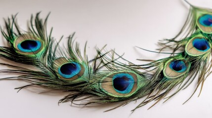 Obraz premium Group of peacock feathers isolated on white surface