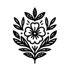 Minimalist Floral Emblem in Black and White