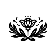 Elegant Floral Crest: Black & White Vector Design
