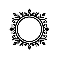 Elegant Black & White Floral Circle Frame, Vector Graphic