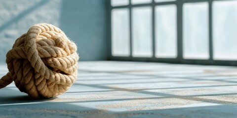 Sailor's knot: nautical rope ball in sunlit room with shadows on floor © Jane_S