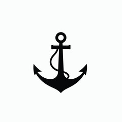 A black silhouette vector anchor logo icon, centered against a pure white background. The design employs geometric shapes and clean lines for a minimal nautical or marine brand concept. 