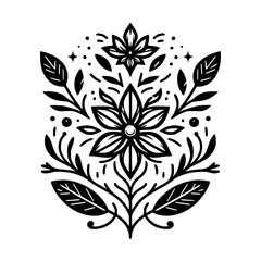 Elegant Black Floral Ornament on White: Botanical Design