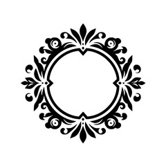 Elegant Black & White Decorative Frame, Ornate Floral Design, Vector Illustration