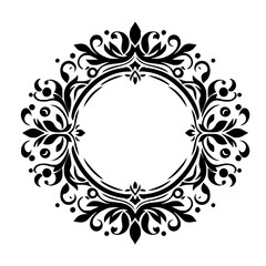 Elegant Black Floral Circular Frame on White Background