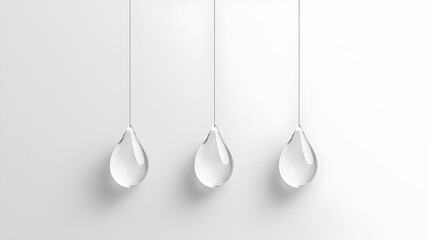 Three White Teardrop Shaped Droplets Hanging Against a White Background
