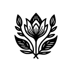 Black & White Floral Logo: Minimalist Flower and Leaf Design