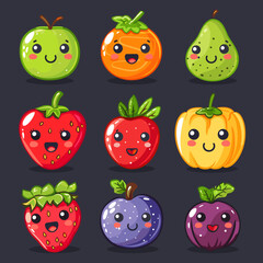 Cute cartoon vegetables. Vector illustration on black background