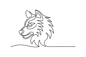 Stylized wolf head continuous line art animal illustration minimalist single stroke vector design