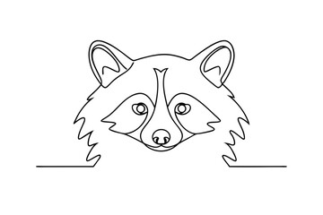 Raccoon face continuous line art illustration minimalist wildlife drawing for logo or graphic design element