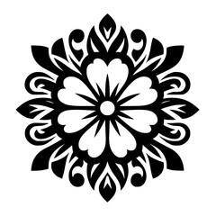 Black & White Floral Mandala Design, Symbolic, Decorative Element, Vector
