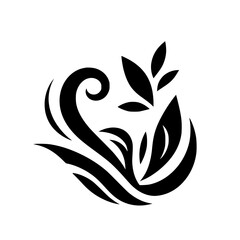 Elegant Black and White Floral Ornament, Minimalist Design